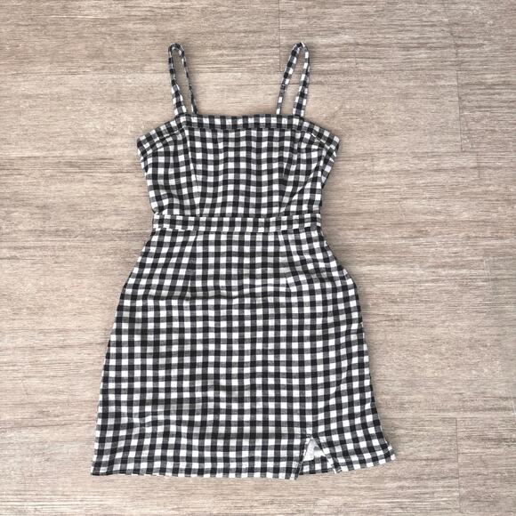 Abercrombie & Fitch Gingham Check Mini Dress XS Black White Square Neck - Picture 2 of 11